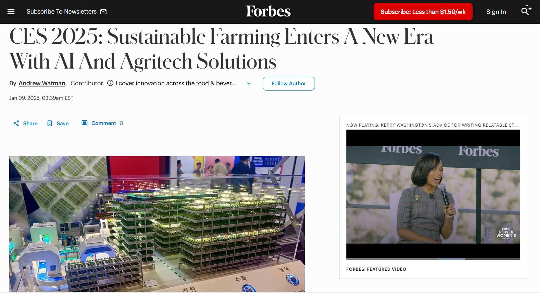 FORBES: CES 2025 Sustainable Farming Enters A New Era With AI And Agritech Solutions