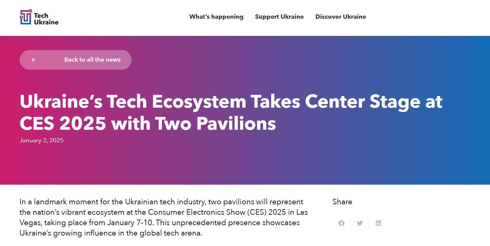 Tech Ukraine: Ukraine’s Tech Ecosystem Takes Center Stage at CES 2025 with Two Pavilions